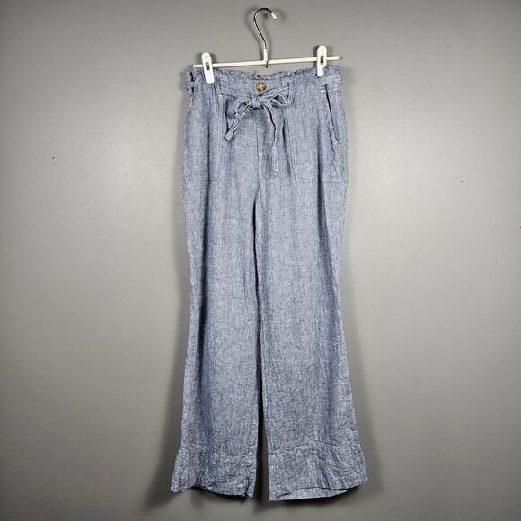 Mason & Belle Women L Chambray Linen Rayon Wide Leg Pull On Pants Pockets w/ Tie - Picture 1 of 10
